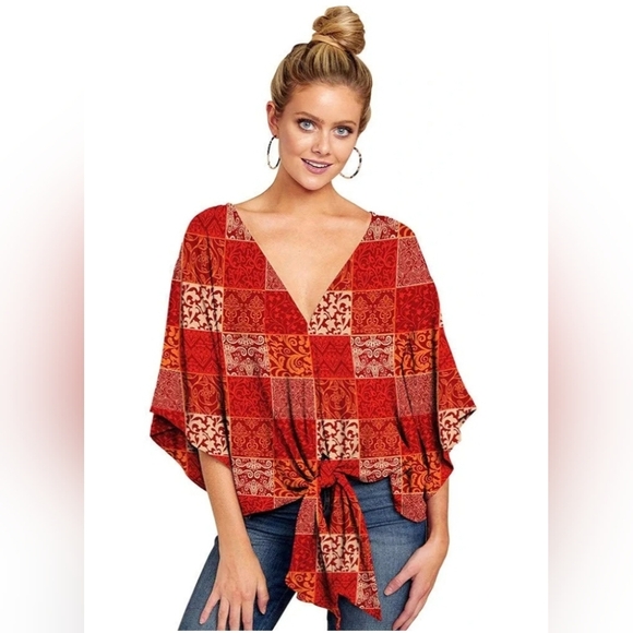 Brand: GenericV Floral Summer Blouses Womens Short Sleeve Neck Front New no tag - Picture 4 of 4